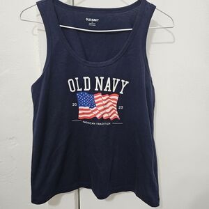 Old Navy Navy Blue Tank Top with American Flag Design XS